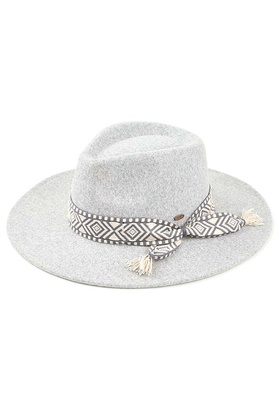 Dove-C.C Aztec Trim Vegan Felt Panama Hat is a must-have accessory for any fashion-forward individual. Made with 100% vegan felt, this hat is not only stylish but also eco-friendly. The Aztec trim adds a unique touch, making it a statement piece for any outfit. Stay on-trend and feel good about your fashion choices with this panama hat.