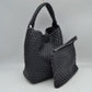 Dust Gray This stylish everyday hobo bag features an all-over classic basket weave design and a slouchy silhouette. It is crafted with a seamless, integrated wide top handle that transitions directly into the main storage compartment for comfortable hand or shoulder carrying.