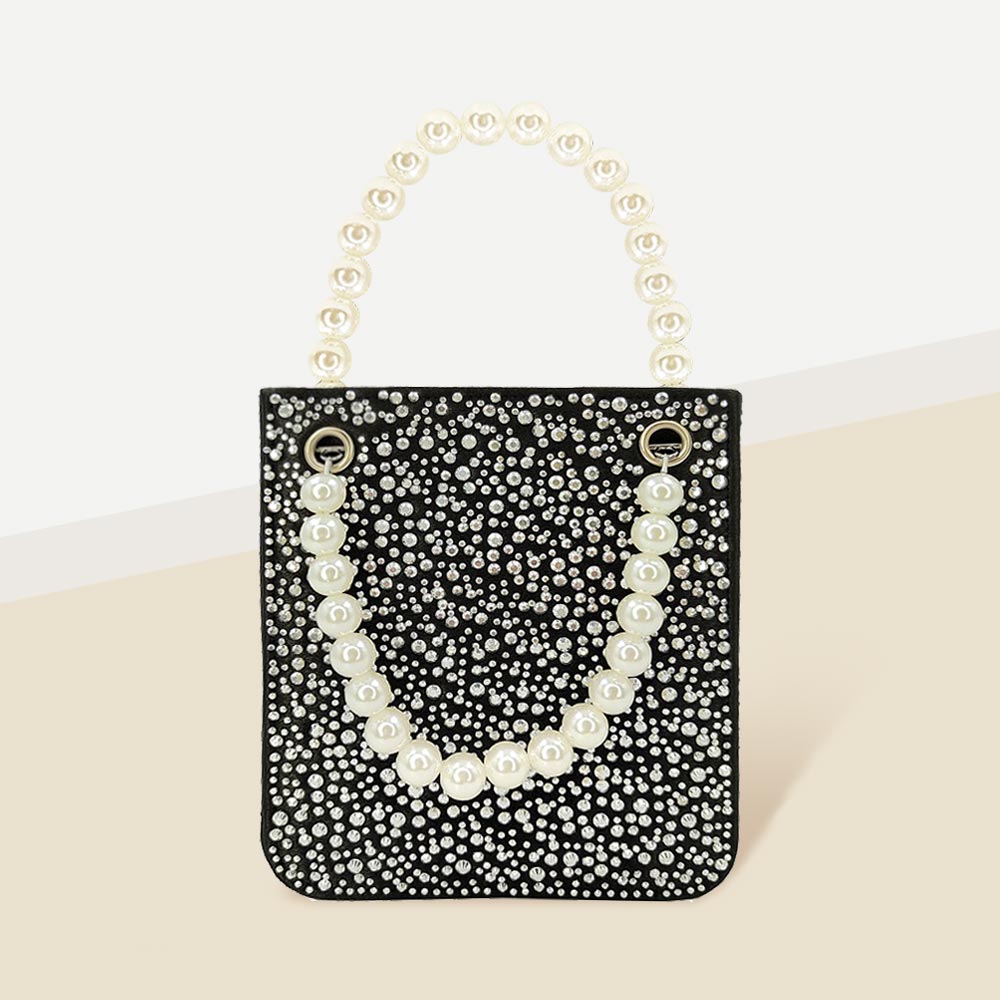 Madeline Love Black Bling Rectangle Pearl Handle Evening Tote / Crossbody Bag - Bags & Wallets