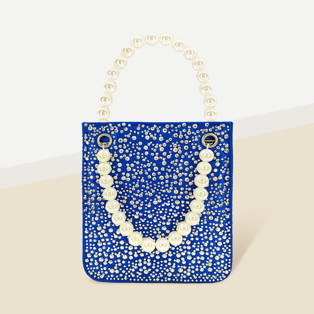 Madeline Love Royal Blue Bling Rectangle Pearl Handle Evening Tote / Crossbody Bag - Bags & Wallets