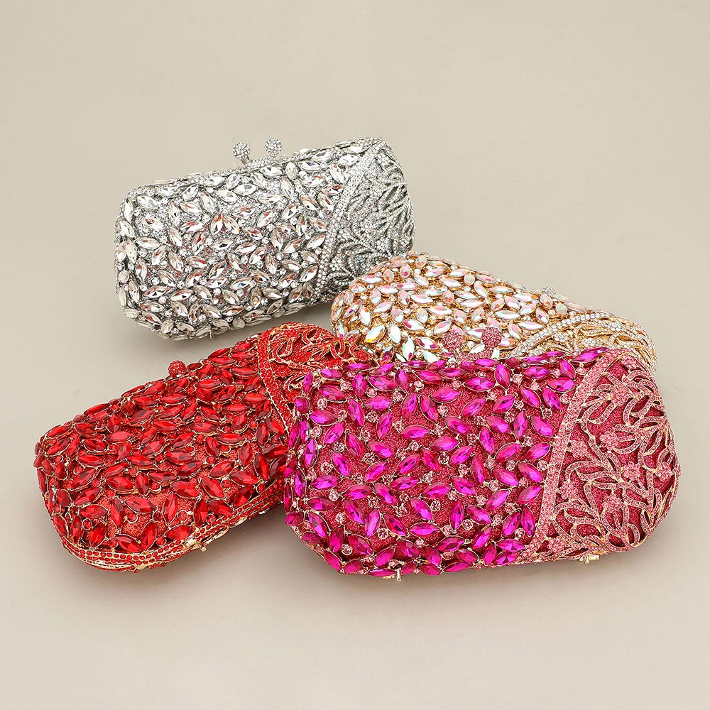 Madeline Love Red Floral Leaf Crystal Frame Evening Clutch Shoulder Bag - Bags & Wallets - extra