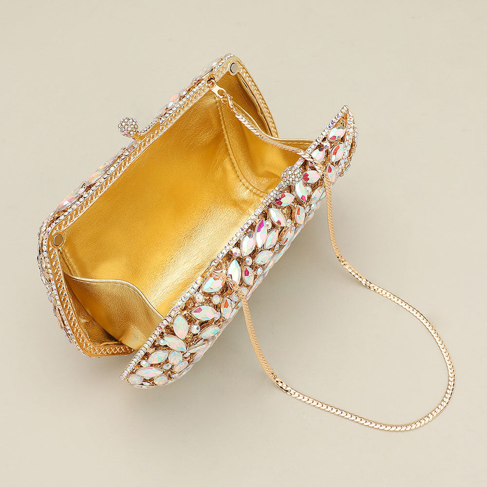 Madeline Love Red Floral Leaf Crystal Frame Evening Clutch Shoulder Bag - Bags & Wallets - extra