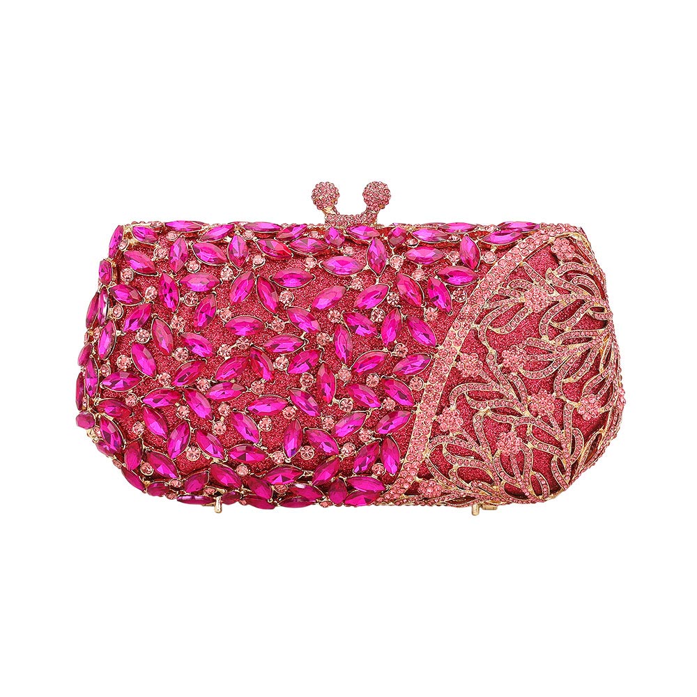 Madeline Love Red, Rose Floral Leaf Crystal Frame Evening Clutch Shoulder Bag - Bags & Wallets - extra