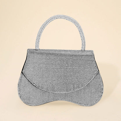 Madeline Love Black, Clear Bling Studded Flat Top Handle Flap Evening Bag / Crossbody Bag - Bags & Wallets