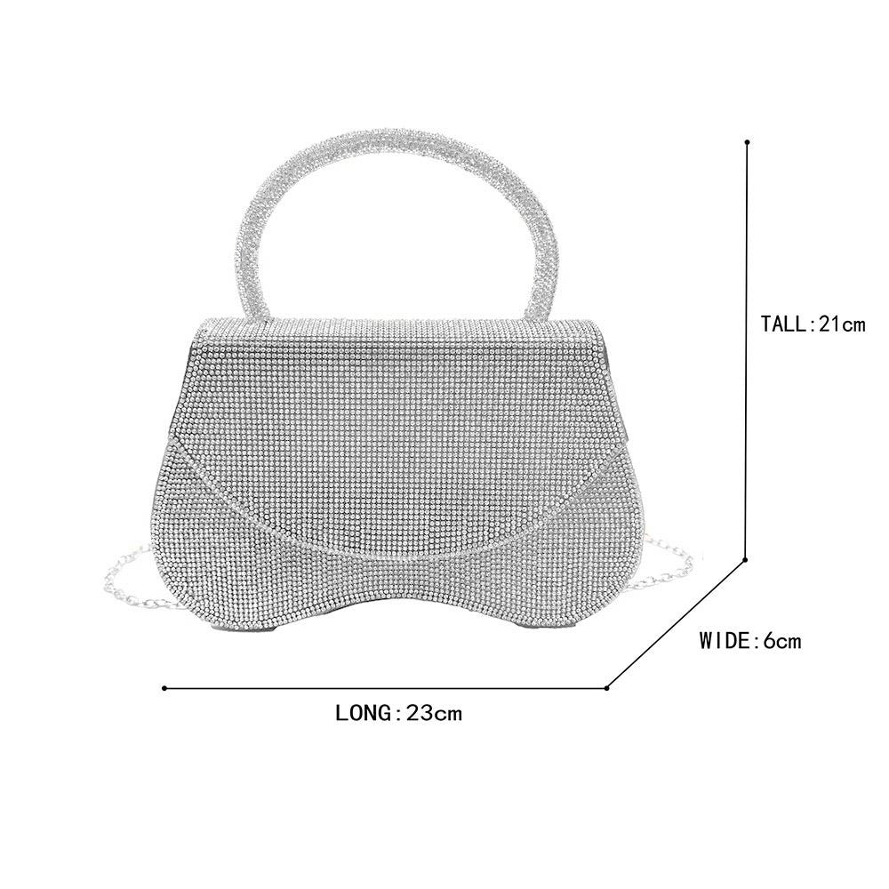 Madeline Love Black, Clear Bling Studded Flat Top Handle Flap Evening Bag / Crossbody Bag - Bags & Wallets - extra