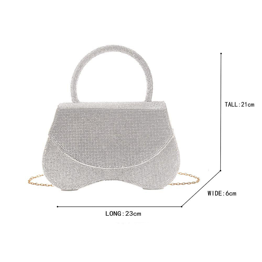 Madeline Love Clear, Gold Bling Studded Flat Top Handle Flap Evening Bag / Crossbody Bag - Bags & Wallets - extra