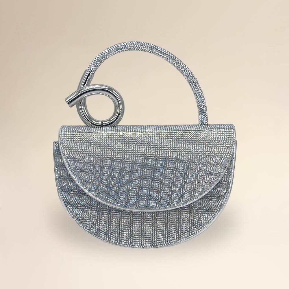 Madeline Love AB, Silver Bling Studded Top Handle Evening Crossbody Bag - Bags & Wallets