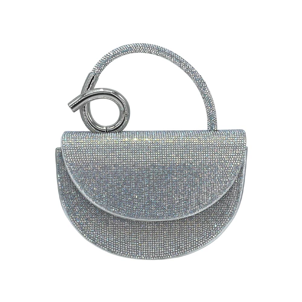 Madeline Love AB, Silver Bling Studded Top Handle Evening Crossbody Bag - Bags & Wallets - desc