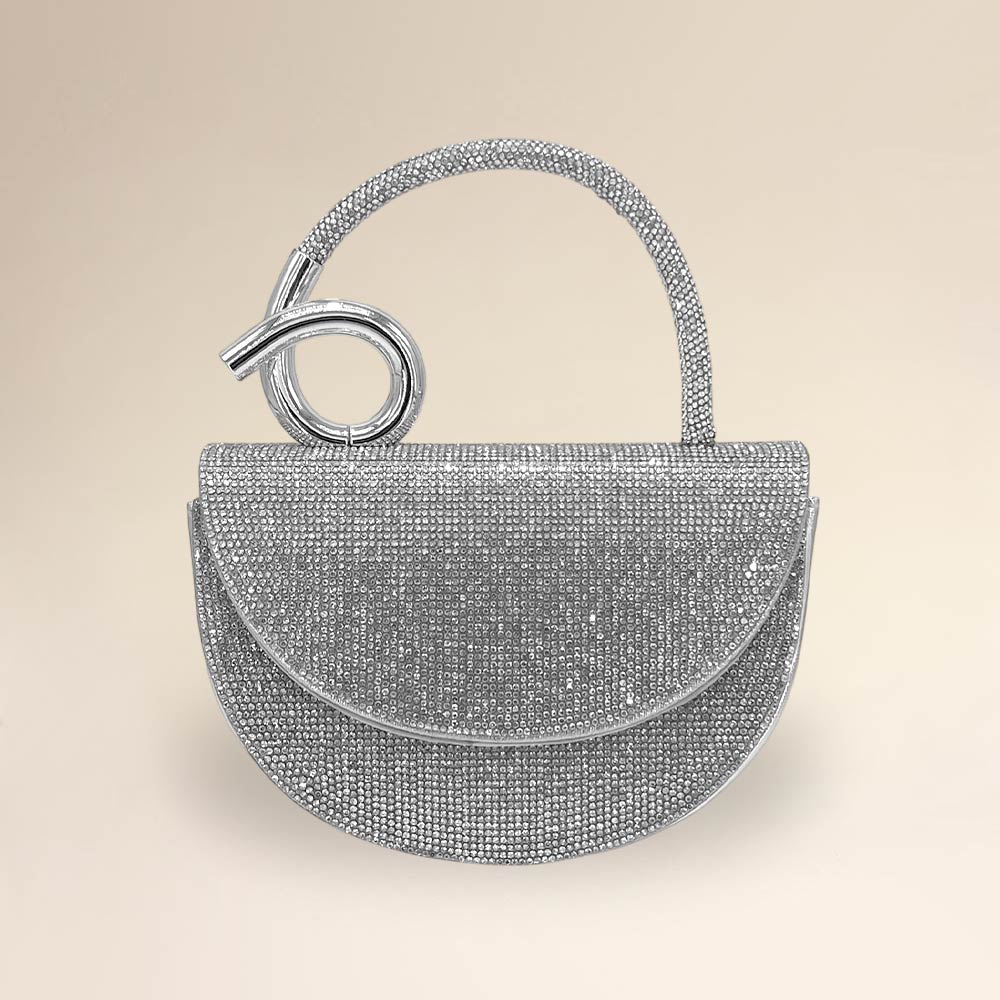 Madeline Love Silver Bling Studded Top Handle Evening Crossbody Bag - Bags & Wallets - desc