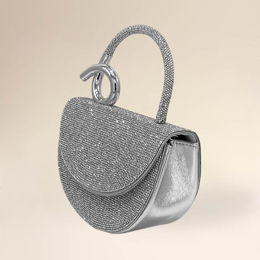 Madeline Love Silver Bling Studded Top Handle Evening Crossbody Bag - Bags & Wallets - extra
