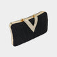 Madeline Love Black Sparkle Fabric Stone Paved V Fold Evening Clutch Crossbody Bag - Bags & Wallets - extra