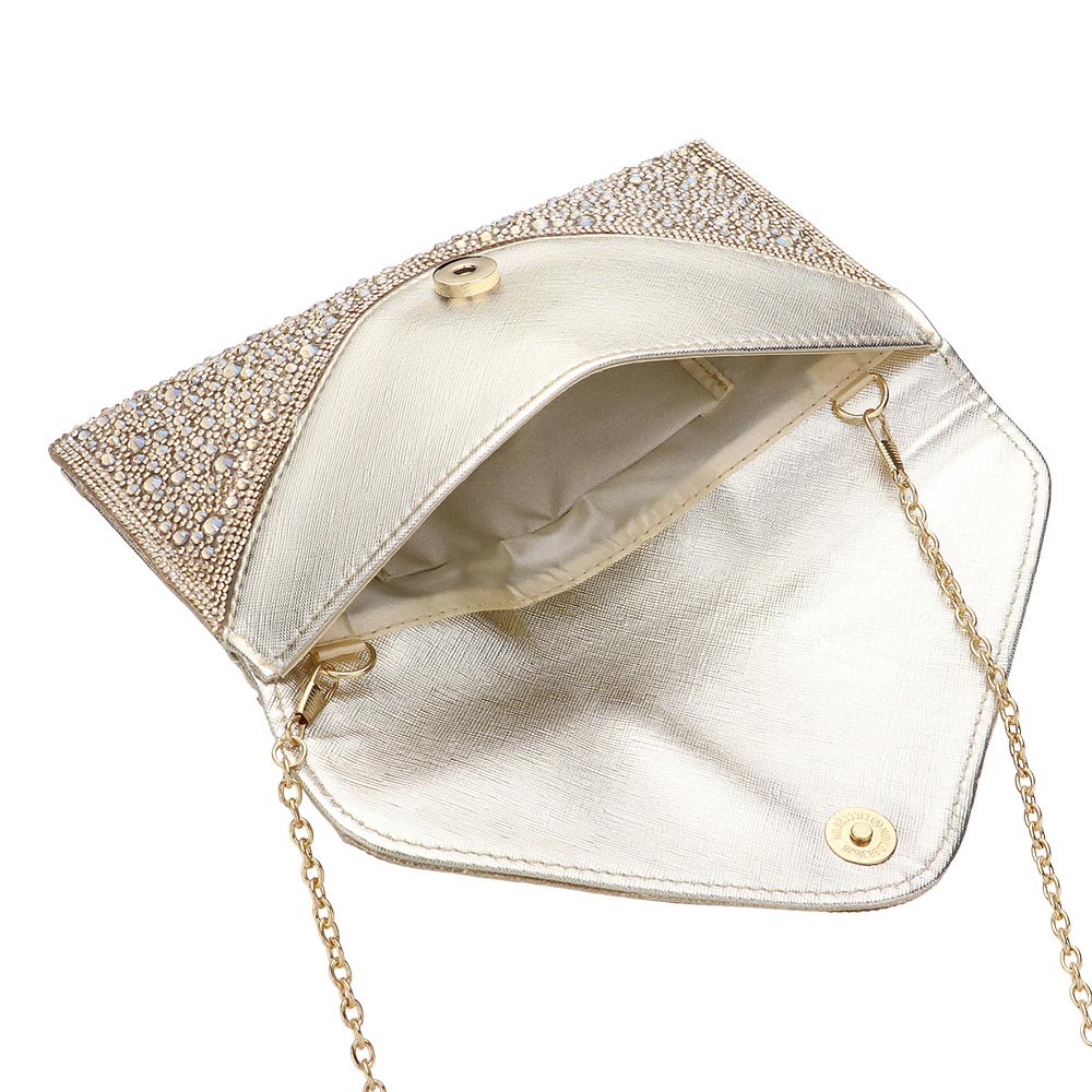 Madeline Love Rose Bling Stone Studded Flap Envelope Evening Clutch Crossbody Bag - Bags & Wallets - extra