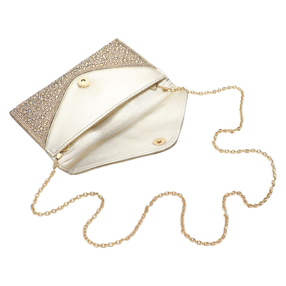 Madeline Love Rose Bling Stone Studded Flap Envelope Evening Clutch Crossbody Bag - Bags & Wallets - extra