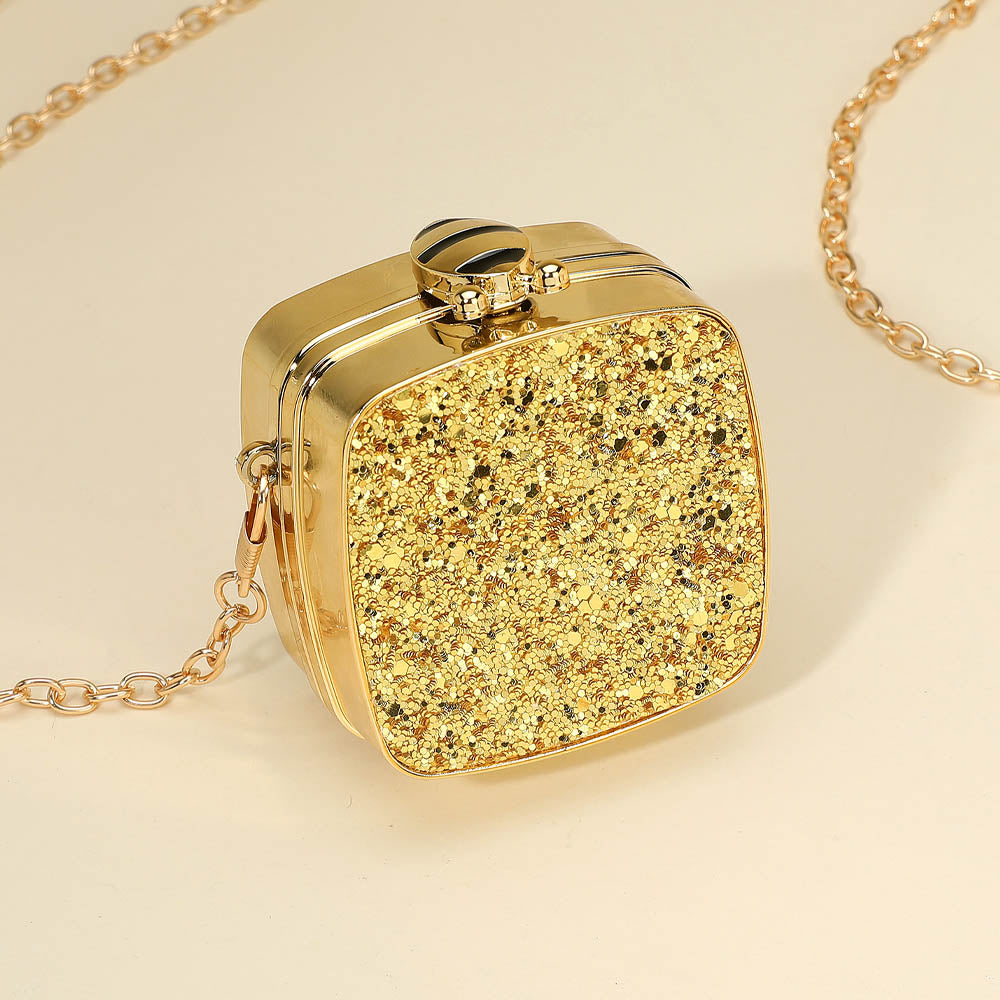 Madeline Love Gold Square Glitter Mini Clutch Bag Crossbody Bag - Bags & Wallets