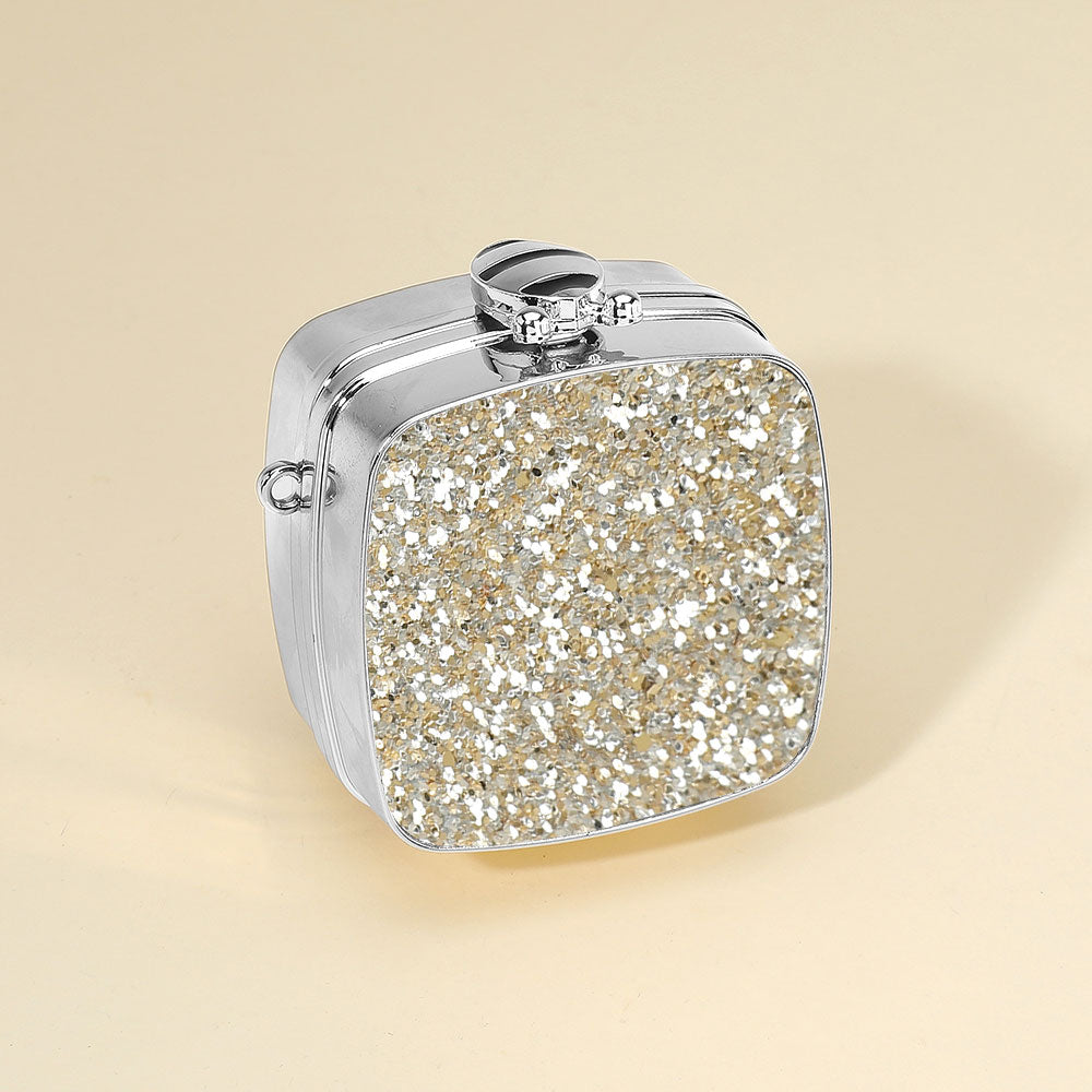 Madeline Love Silver Square Glitter Mini Clutch Bag Crossbody Bag - Bags & Wallets