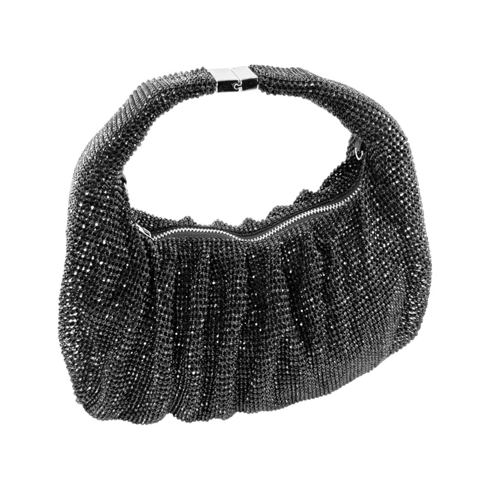 Madeline Love Black Rhinestone Bling Studded Slouch Hobo Evening Crossbody Bag - Bags & Wallets - desc
