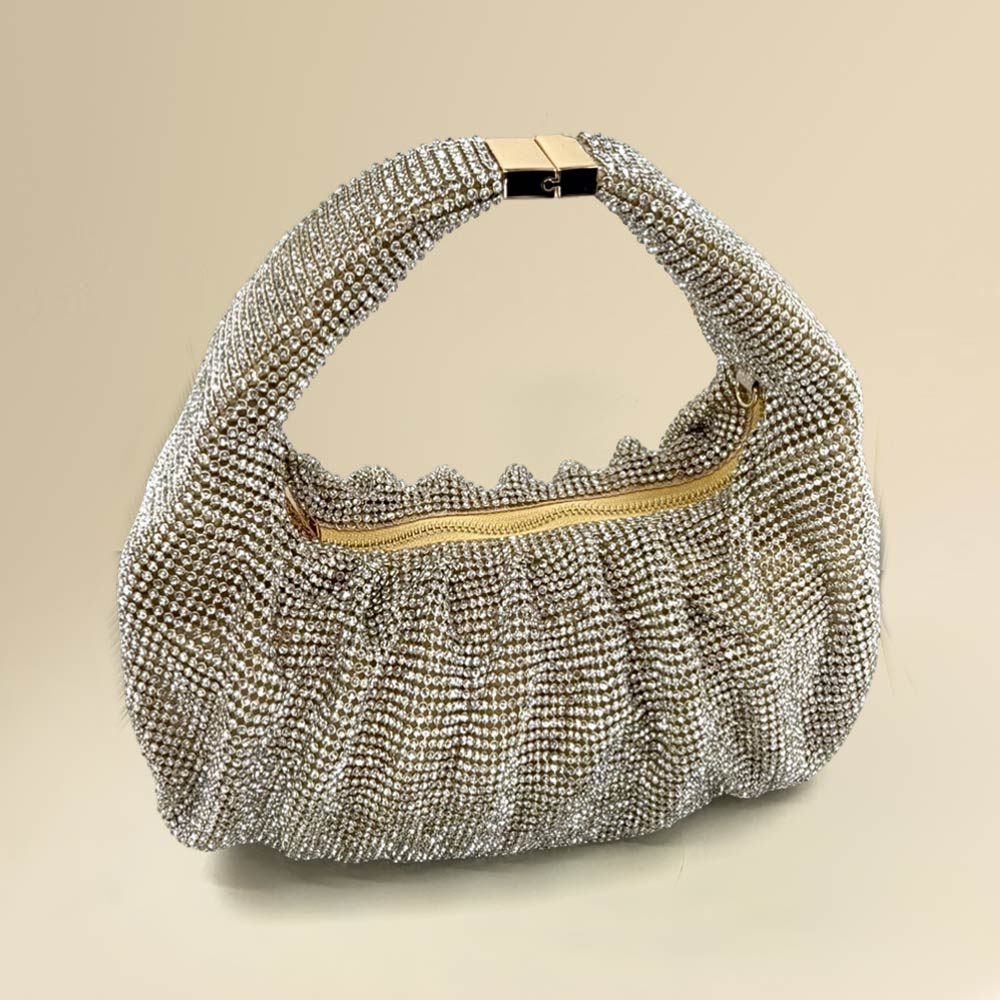 Madeline Love Gold Rhinestone Bling Studded Slouch Hobo Evening Crossbody Bag - Bags & Wallets