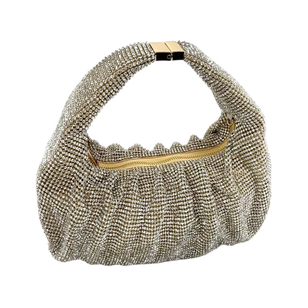 Madeline Love Gold Rhinestone Bling Studded Slouch Hobo Evening Crossbody Bag - Bags & Wallets - desc