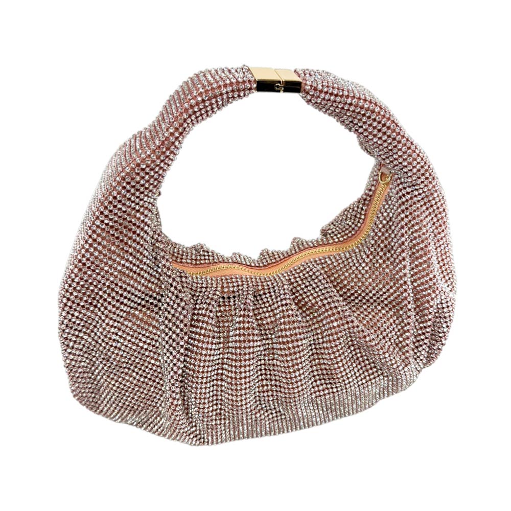 Madeline Love Rose Gold Rhinestone Bling Studded Slouch Hobo Evening Crossbody Bag - Bags & Wallets - extra