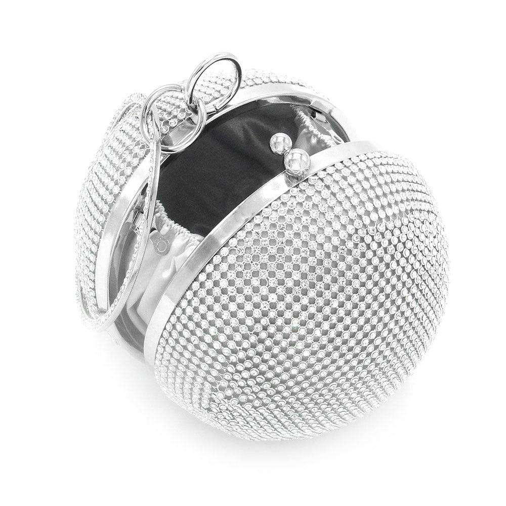 Madeline Love Silver Bling Round Ball Evening Tote / Crossbody Bag - Bags & Wallets - desc