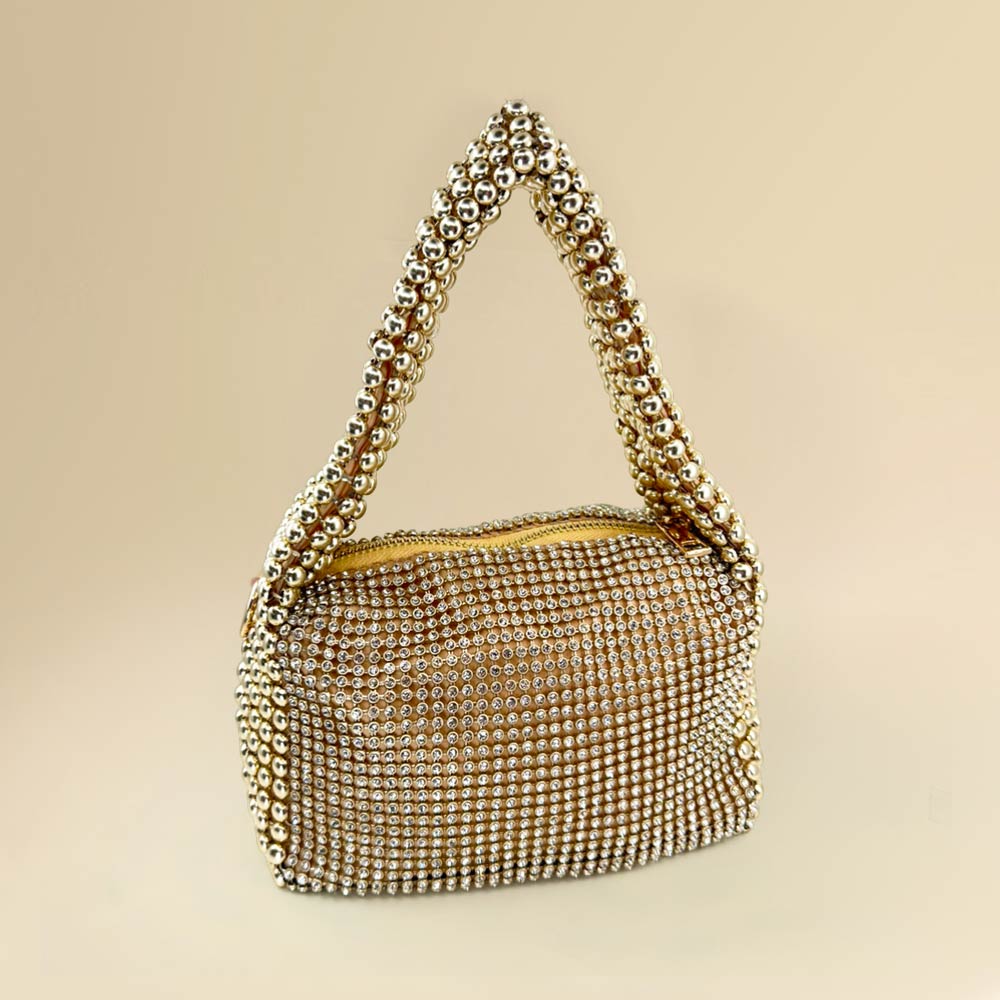 Madeline Love Gold Rhinestone Bling Studded Mini Shoulder Crossbody Bag - Bags & Wallets - desc