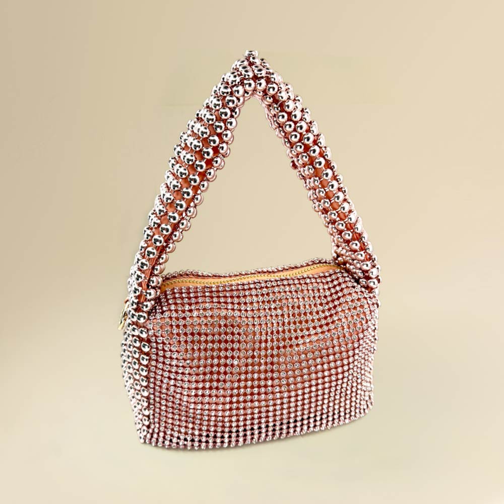 Madeline Love Rose Gold Rhinestone Bling Studded Mini Shoulder Crossbody Bag - Bags & Wallets - desc