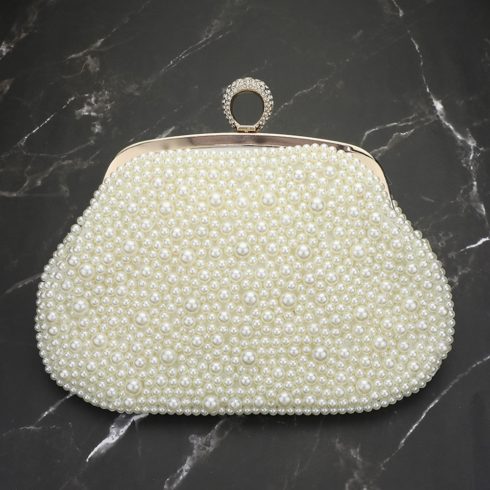 Madeline Love Gold Pearl Embellished Evening Clutch Bag / Crossbody Bag - Bags & Wallets
