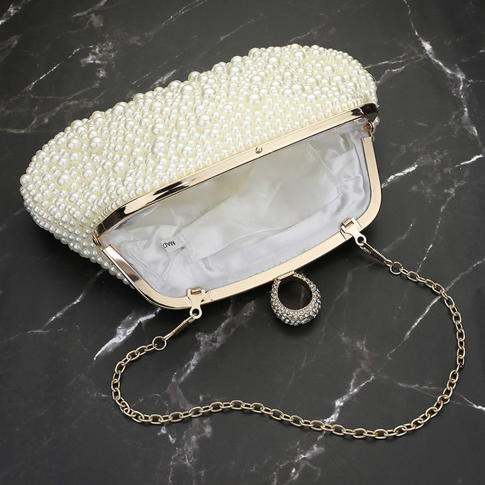 Madeline Love Gold Pearl Embellished Evening Clutch Bag / Crossbody Bag - Bags & Wallets - extra