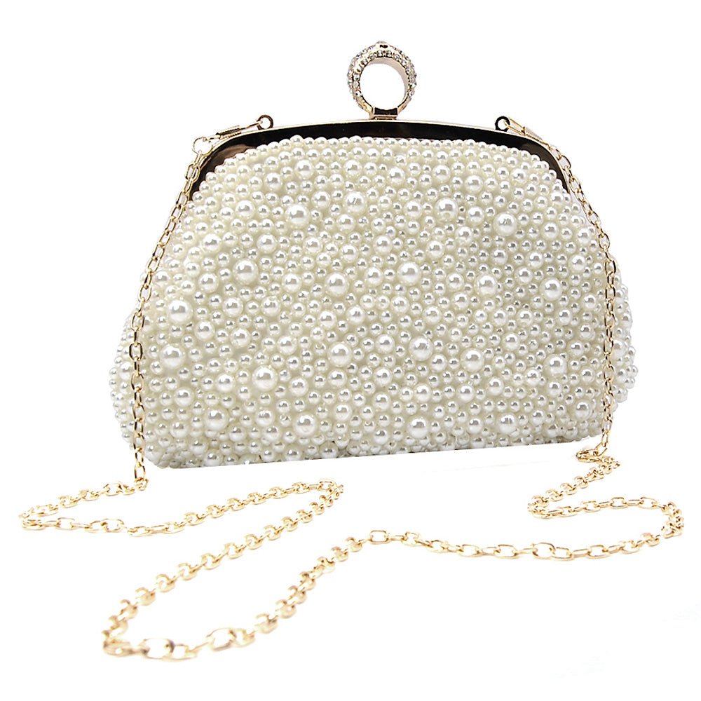 Madeline Love Gold Pearl Embellished Evening Clutch Bag / Crossbody Bag - Bags & Wallets - extra