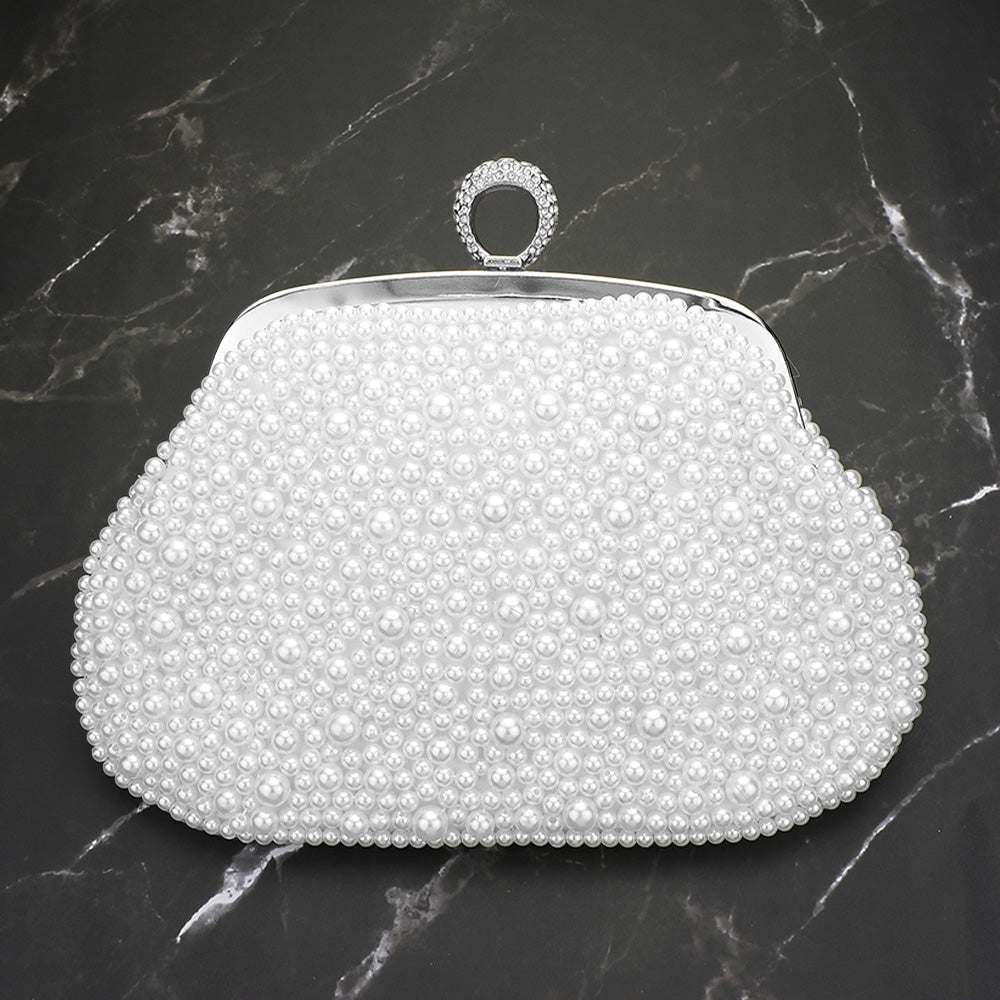 Madeline Love Silver Pearl Embellished Evening Clutch Bag / Crossbody Bag - Bags & Wallets
