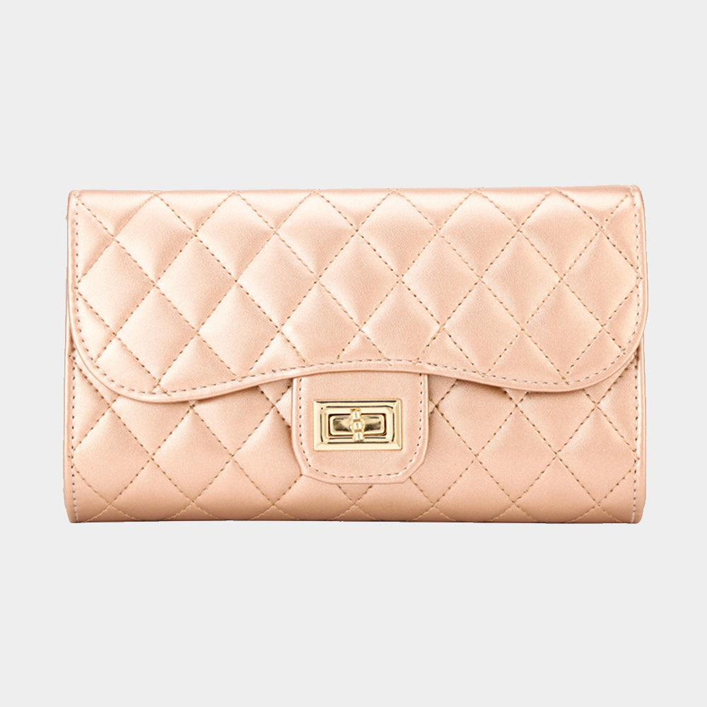 Madeline Love Peach Quilted Flap Evening Clutch Bag / Crossbody Bag - Bags & Wallets