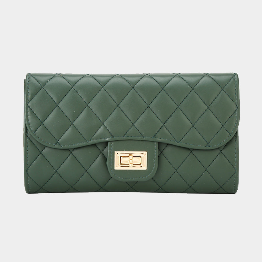 Madeline Love Green Quilted Flap Evening Clutch Bag / Crossbody Bag - Bags & Wallets
