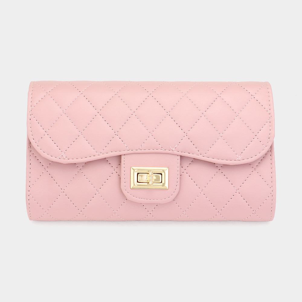 Madeline Love Pink Quilted Flap Evening Clutch Bag / Crossbody Bag - Bags & Wallets