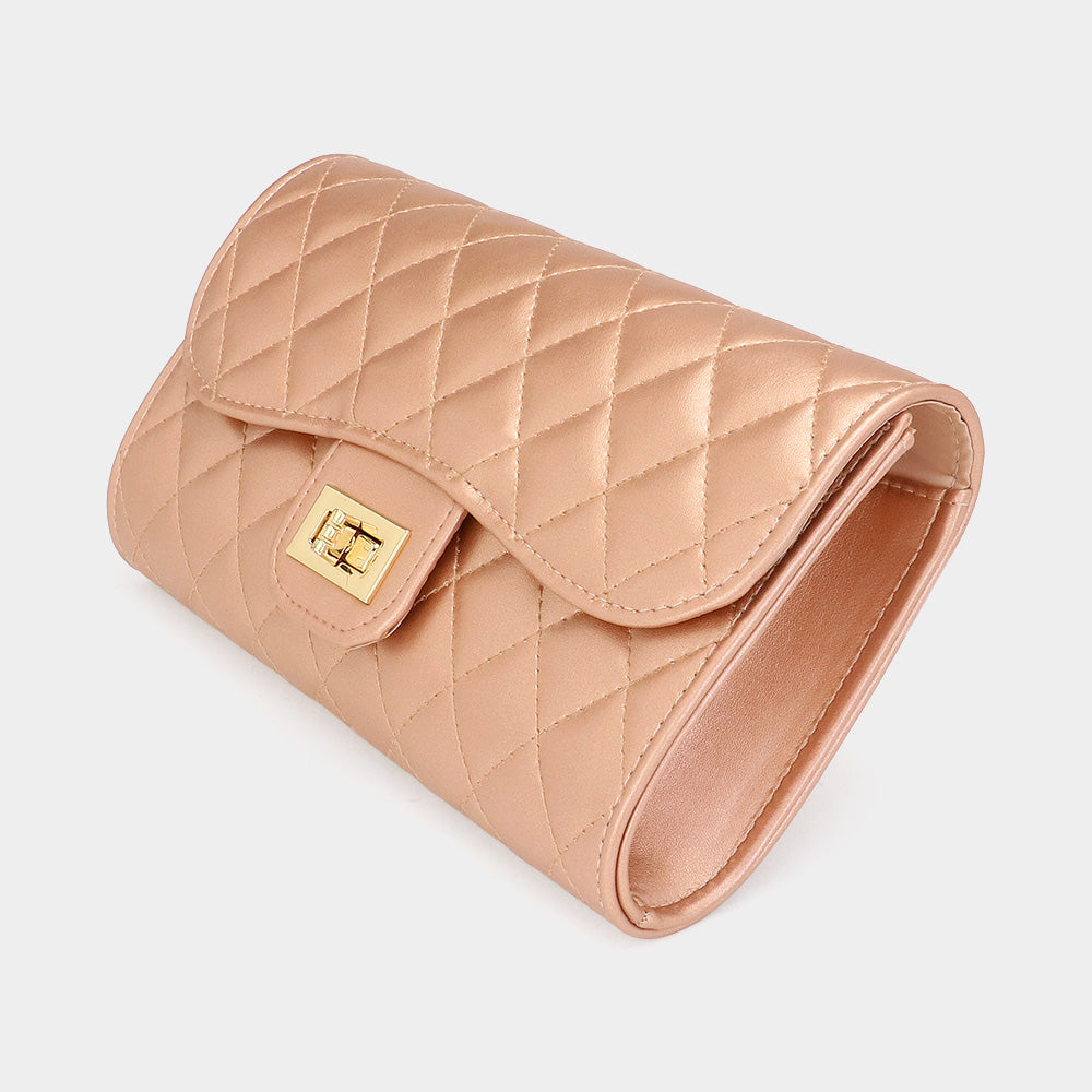 Madeline Love Pink Quilted Flap Evening Clutch Bag / Crossbody Bag - Bags & Wallets - extra