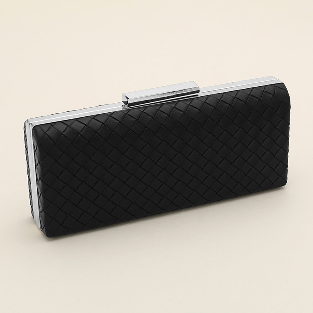 Madeline Love Black Faux Leather Basket Weave Evening Clutch Bag / Crossbody Bag - Bags & Wallets