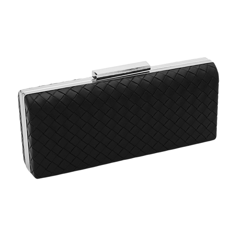 Madeline Love Black Faux Leather Basket Weave Evening Clutch Bag / Crossbody Bag - Bags & Wallets - desc