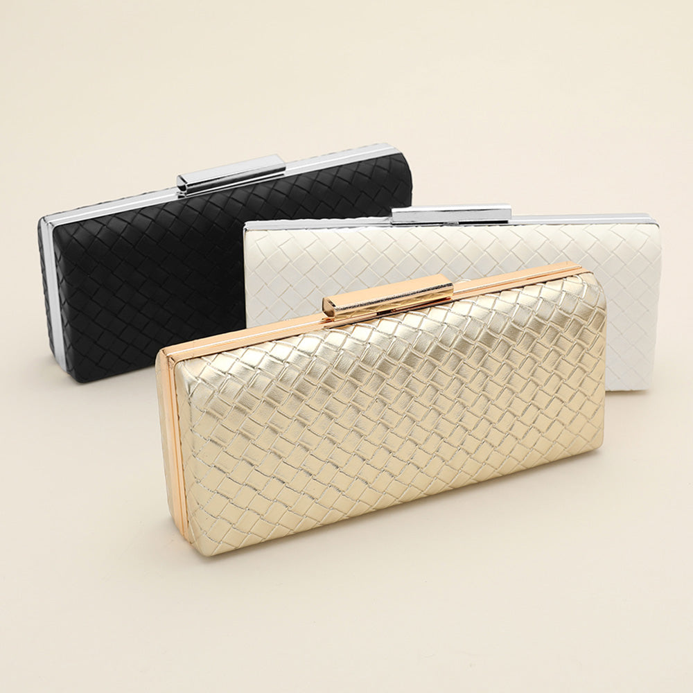 Madeline Love Black Faux Leather Basket Weave Evening Clutch Bag / Crossbody Bag - Bags & Wallets - extra