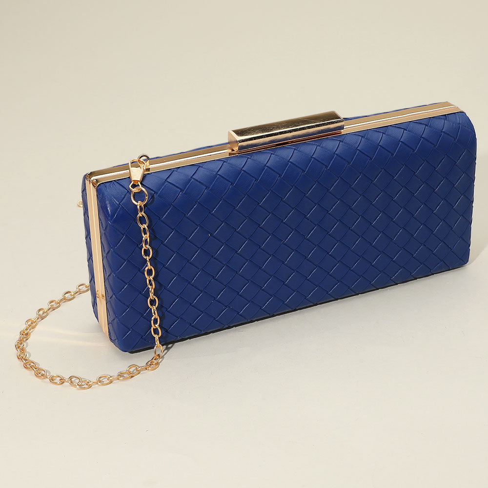 Madeline Love Navy Faux Leather Basket Weave Clutch Evening Bag / Crossbody Bag - Bags & Wallets