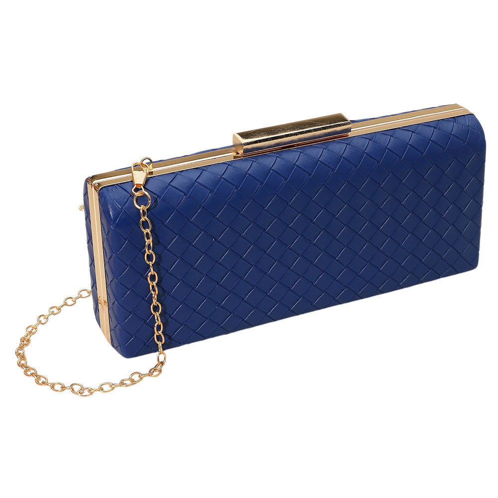 Madeline Love Navy Faux Leather Basket Weave Clutch Evening Bag / Crossbody Bag - Bags & Wallets - desc