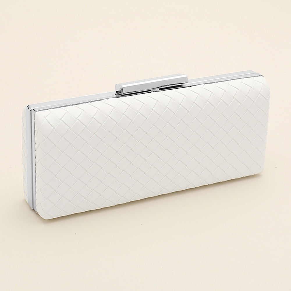 Madeline Love White Faux Leather Basket Weave Evening Clutch Bag / Crossbody Bag - Bags & Wallets