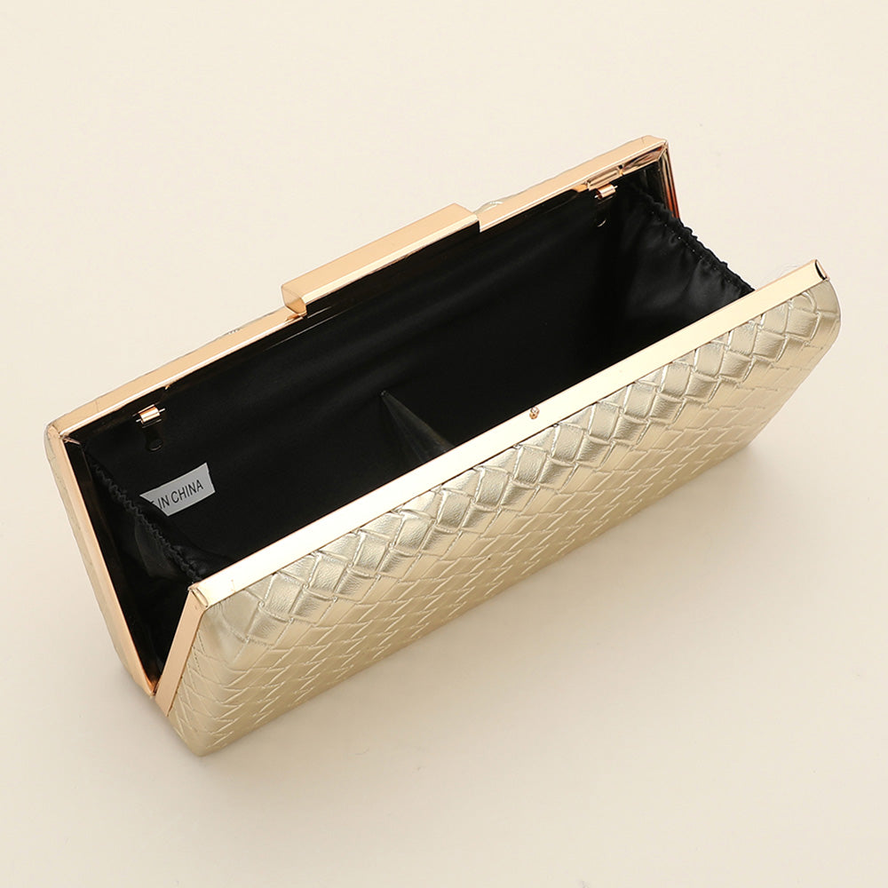Madeline Love White Faux Leather Basket Weave Evening Clutch Bag / Crossbody Bag - Bags & Wallets - extra