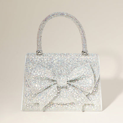 Madeline Love AB, Silver Bling Studded Bow Accented Top Handle Evening Hand Bag / Crossbody Bag - Bags & Wallets