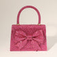 Madeline Love Pink Bling Studded Bow Accented Top Handle Evening Hand Bag / Crossbody Bag - Bags & Wallets
