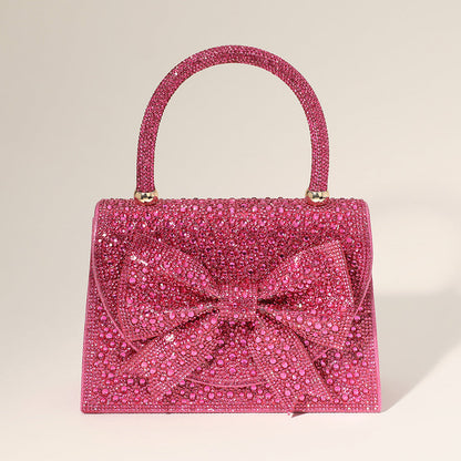 Madeline Love Pink Bling Studded Bow Accented Top Handle Evening Hand Bag / Crossbody Bag - Bags & Wallets