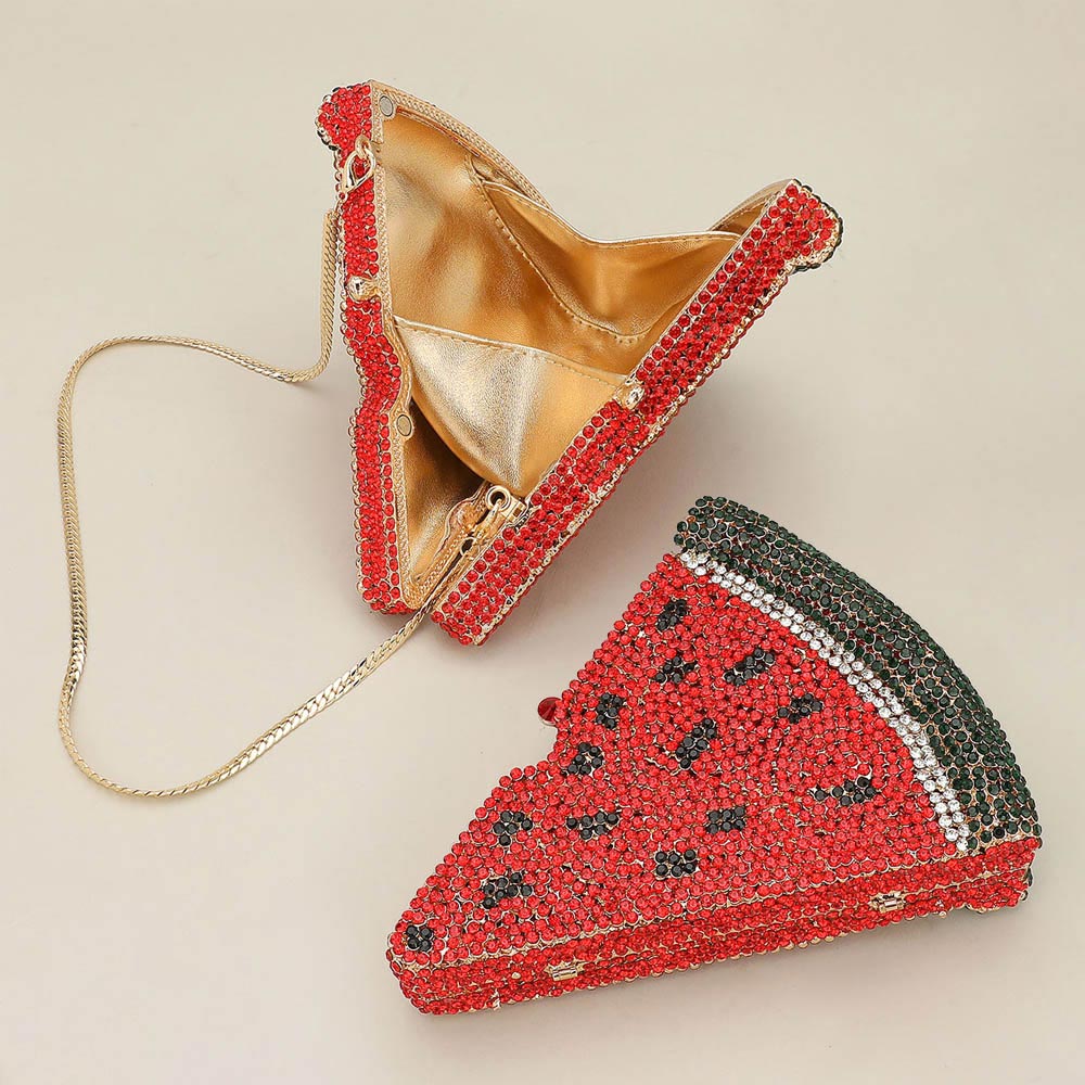 Madeline Love Red Crystal Rhinestone Embellished Watermelon Slice Evening Clutch Shoulder Bag - Bags & Wallets - extra