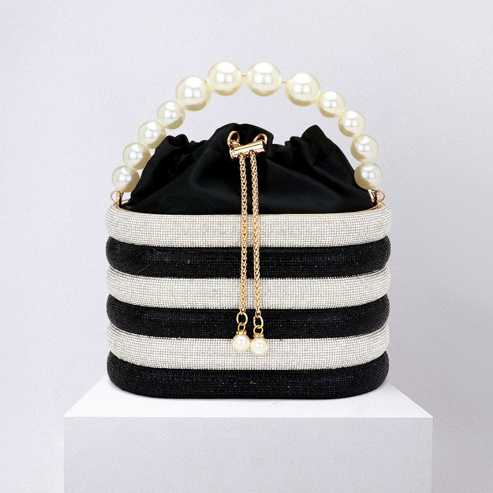 Madeline Love Black Bling Pearl Top Handle Drawstring Box Crossbody Bag - Bags & Wallets
