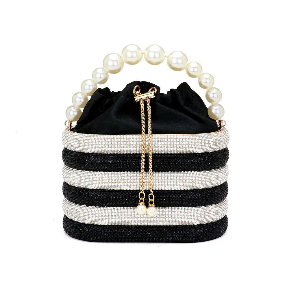 Madeline Love Black Bling Pearl Top Handle Drawstring Box Crossbody Bag - Bags & Wallets - desc
