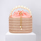 Madeline Love Beige Bling Pearl Top Handle Drawstring Box Crossbody Bag - Bags & Wallets