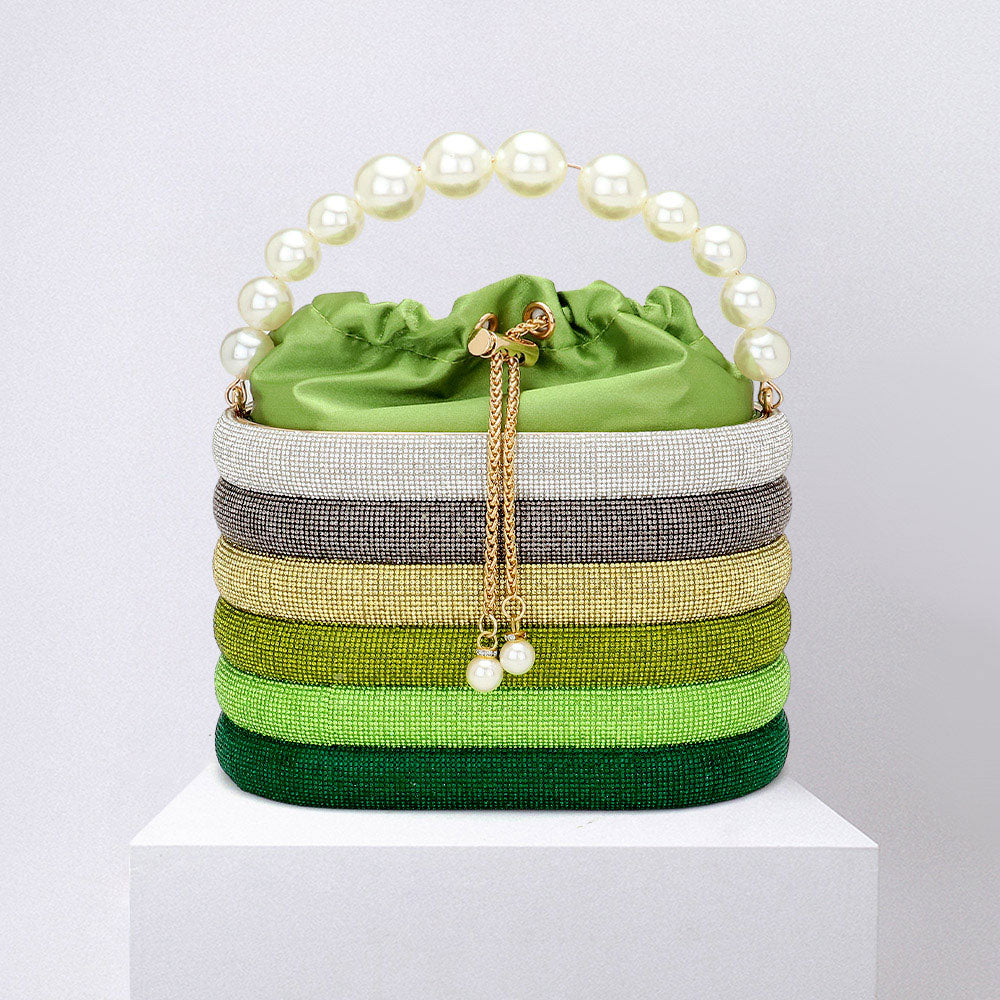 Madeline Love Green Bling Pearl Top Handle Drawstring Box Crossbody Bag - Bags & Wallets