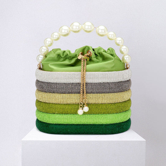 Madeline Love Green Bling Pearl Top Handle Drawstring Box Crossbody Bag - Bags & Wallets